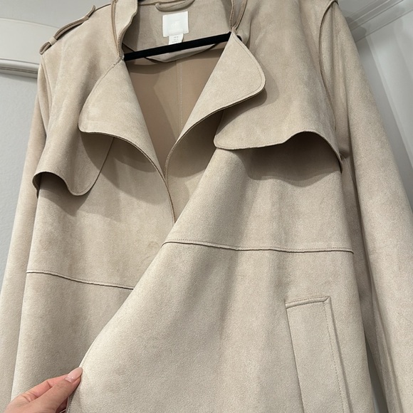 H&M Faux Suede Beige Longline Coat Size Medium - Picture 8 of 9